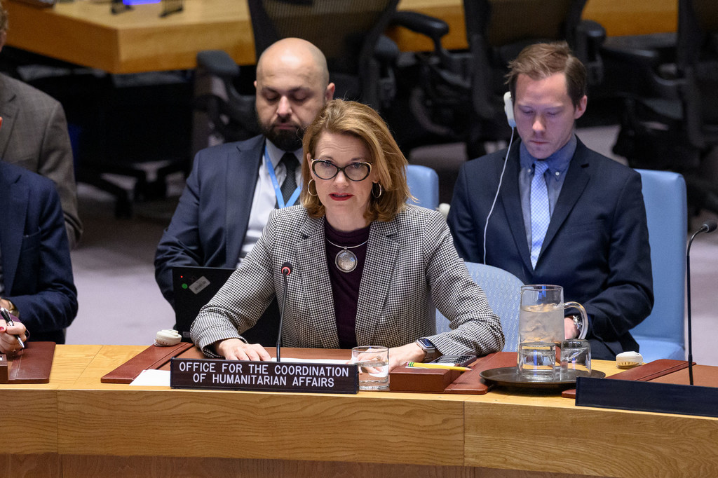 Представительница Управления по координации гуманитарных вопросов Лиза Доутен на заседании Совбеза ООН по Сирии. 